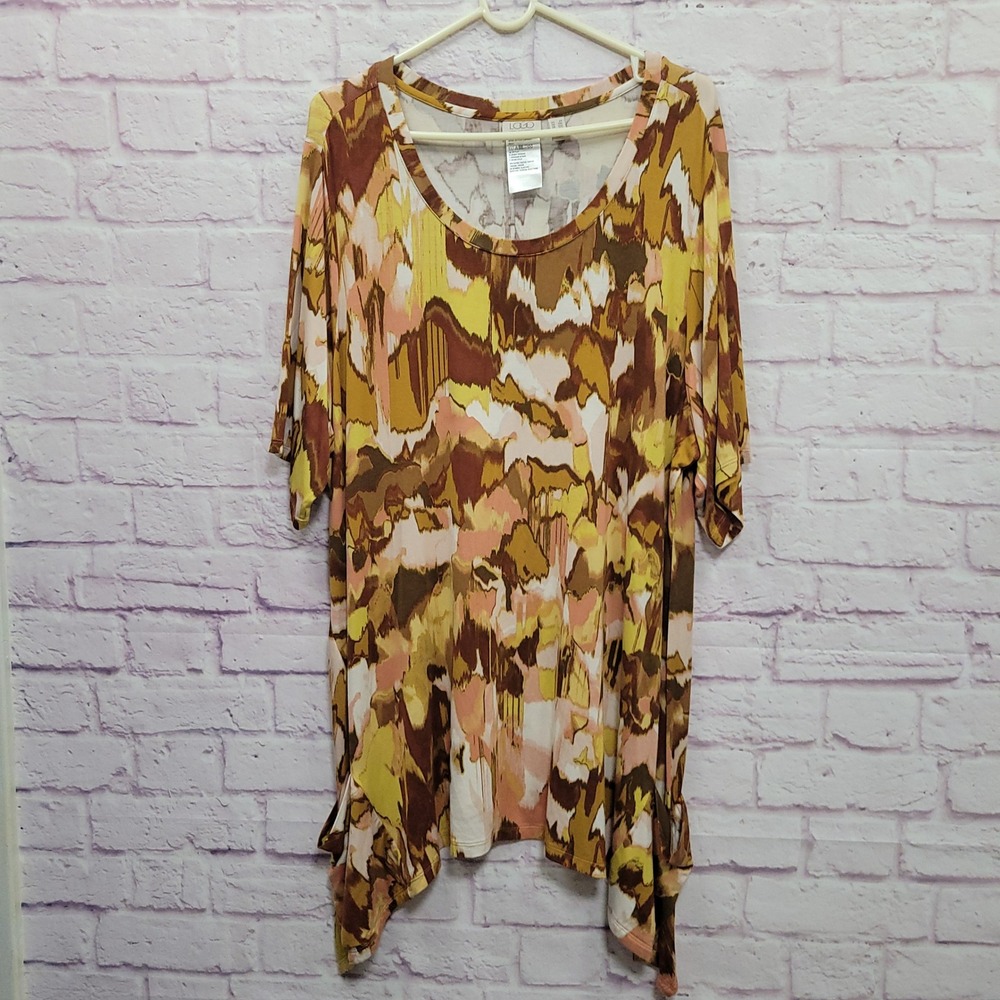 LOGO Lori Goldstein Abstract Asymmetric Hem Tunic Blouse 2X Y2K Boho Fairygrunge
